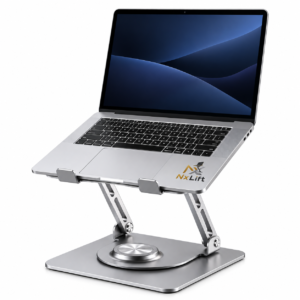 NxLift 360-Degree Rotating Desktop Laptop Stand – Adjustable Silver Holder